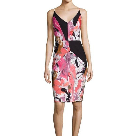 Black Halo Dresses & Skirts - Black Halo Judy Ponte Knit Sheath Dress Sz 2 Black Pink Floral